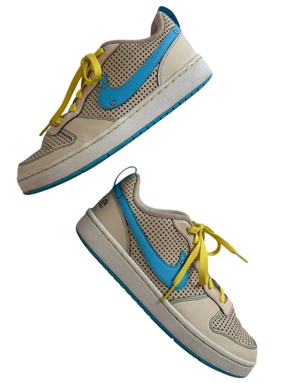 Nike Cream Blue Swoosh Yellow Lace Sneakers Big Kid 6Y
